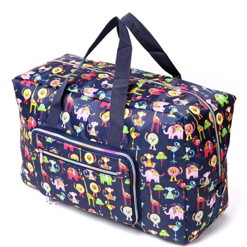 Foldable Travel Bag Women Large Capacity Portable Shoulder Duffle Bag Cartoon Printing Waterproof Weekend Luggage Tote Wholesale