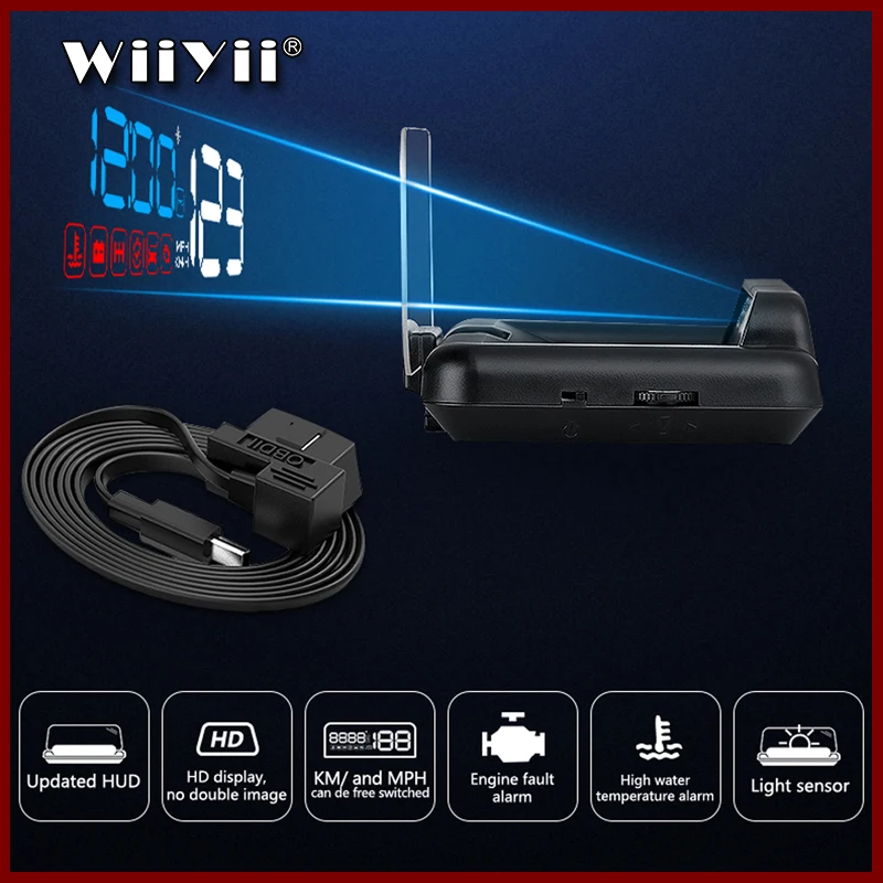 Автомобильный зеркальный проектор OBD2 HUD с цифровым дисплеем улучшенная версия