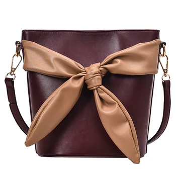 

Women Shoulder Bag Cute Mini Bucket Bags PU Leather Bowknot Square Crossbody-bag Girls Mobile Phone Purse for Teenage Bolsos Sac
