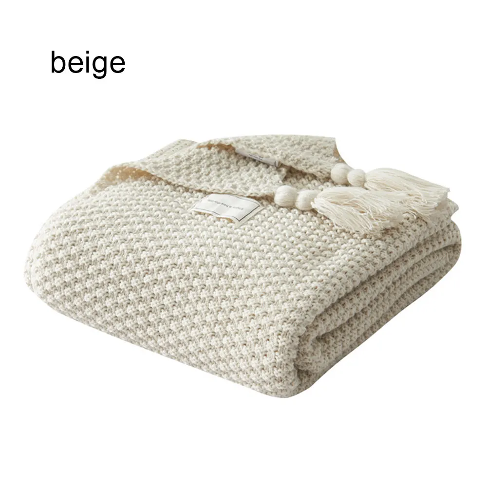C beige 130x170CM Портативный пледы одеяло мягкий теплый вязаный ковер нить шарф Рождественский подарок для сон в путешествиях офисный диван домашний текстиль с кисточкой - Цвет: C beige 130x170CM