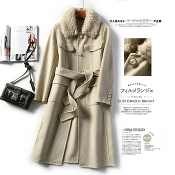 

Temperament Wool Coat Women 2020 New Autumn/Winter Wool Collar Long Sleeve A Belt Pure Color Long Wool Coats For Women