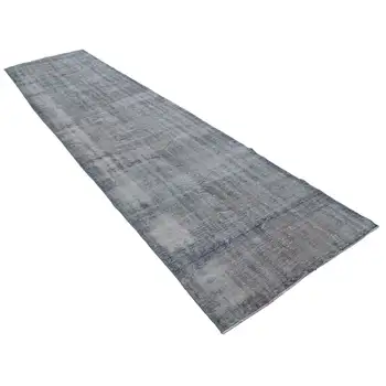 

119x479 Cm Grey Handmade English Over Dyed Runner Rug-4x16 Ft