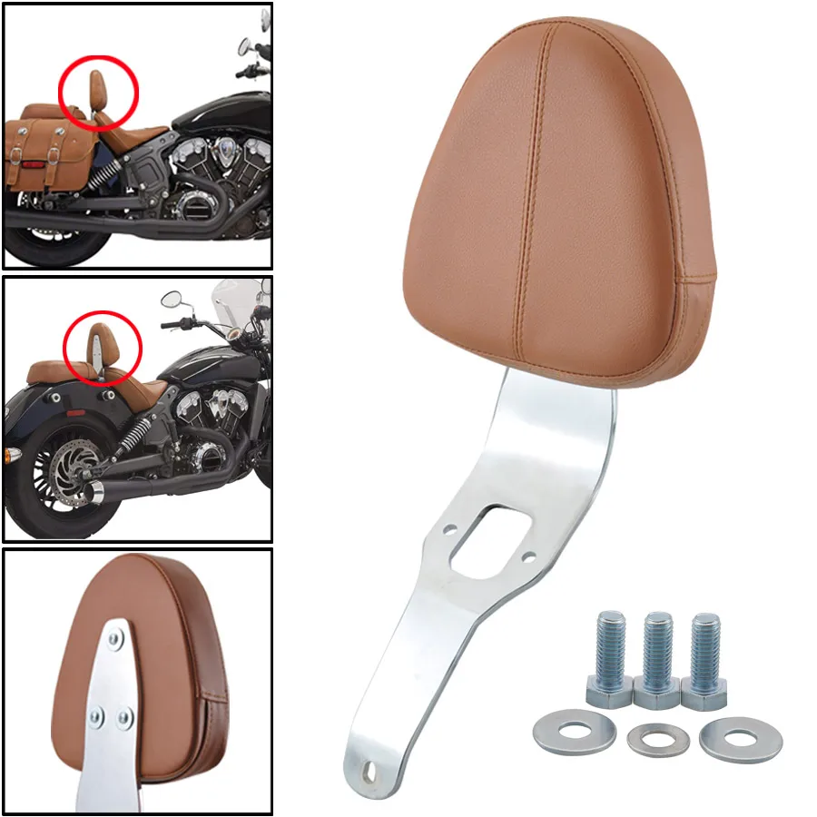 Motorcycle Chrome Driver Backrest Support Back Rest Sissy Bar Pad For Indian Scout 2015-2018 Scout Sixty 2016-2018 Brown