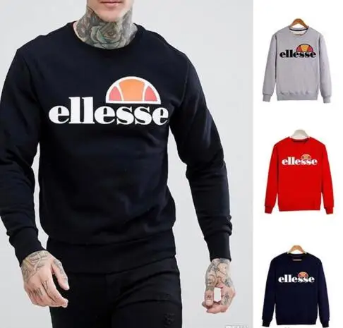 

Ellesse Mens Thick High quality 100% Cotton Oversize Hoodies Black Grey Navy Casual Letter Printed T-shirt Long Sleeve Pullover