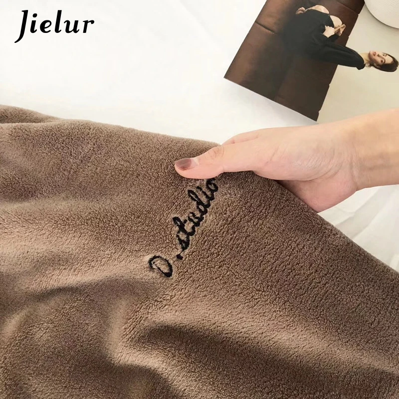 Jielur пижамные штаны Зимняя теплая однотонная мягкая одежда ropa mujer из бархата кораллового цвета для отдыха флисовые штаны с буквенным принтом одежда для сна