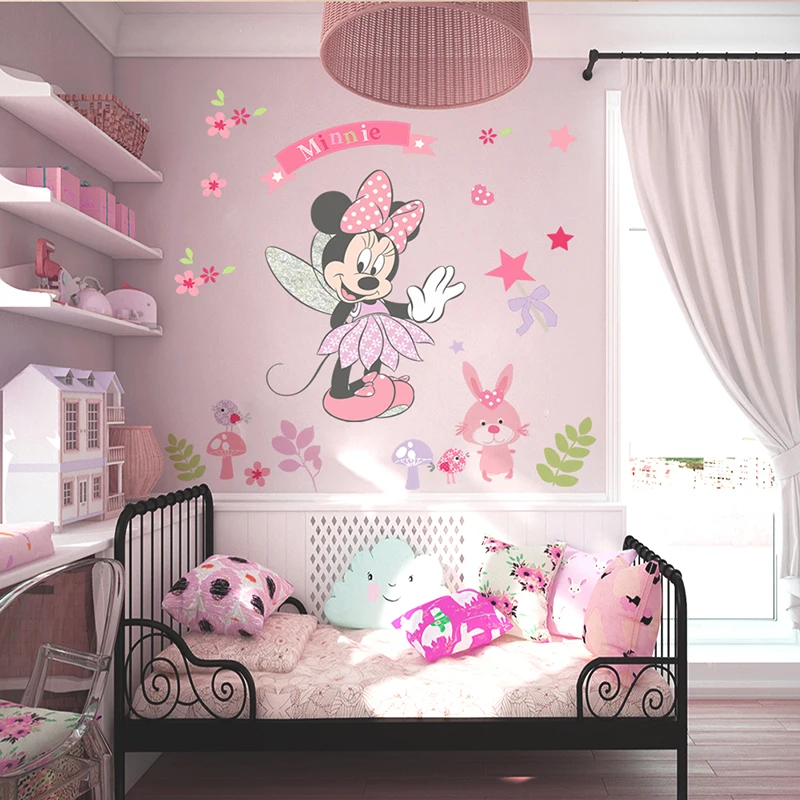 Disney Minnie Mouse Wall Stickers For Kids Baby Girls Rooms Nursery Home Decor Vinyl Cartoon Wall Decal Diy Mural Art Decoration