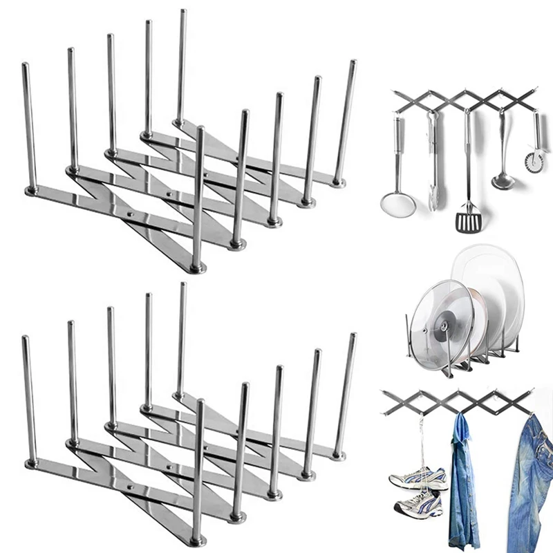 

LBER 2 Pack Extendable Pot Lid Holders Multipurpose Steamer Rack Pans Glasses Holder Flexible Plate Organizer Kitchen Bakeware C