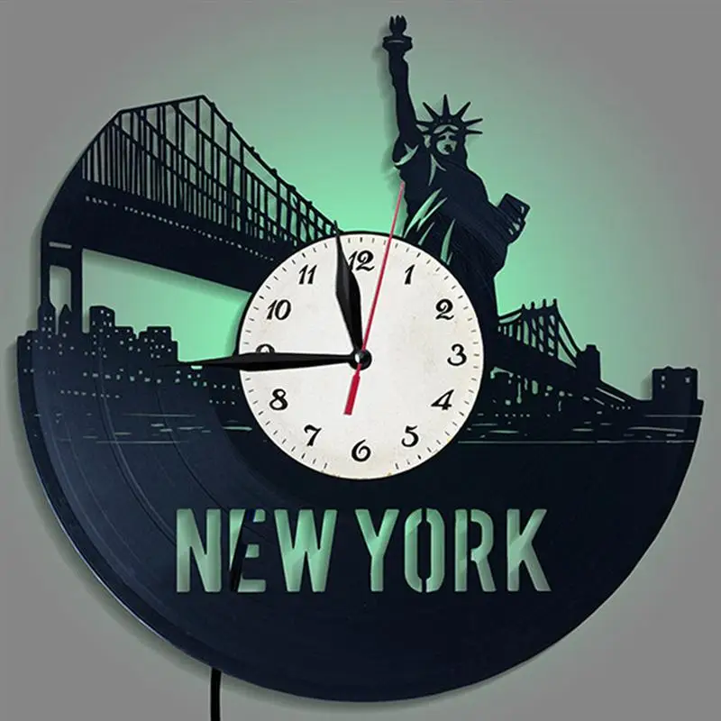 Vinyl Record Wall Clock New York City Wall Clock Creative Decorative Wall Clock(Without Night Lamp Version