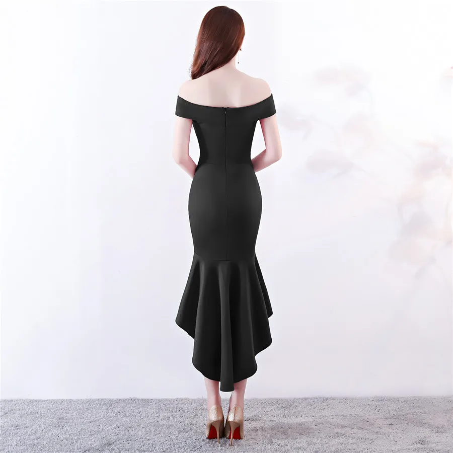 Vestidos De Gala Высокая Низкая Русалка платье для выпускного вечера DX344-3 сексуальное с коротким рукавом размера плюс вечерние элегантные платья с вырезом лодочкой для выпускного вечера