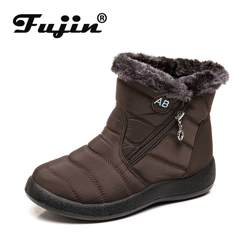 

Fujin Snow Cotton Boots Winter Warm Short Plush Fashion Dropshipping Round Toe Flat Bottom Solid Metal Decoration Causal Boots