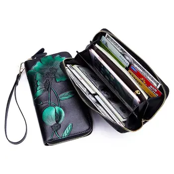 

Women RFID Leather Long Wallet Flower Embossed Card Holder Wristlet Purse Handbag Zipper Bag