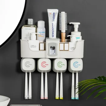 

Bathroom toothbrush holder Storage Rack with Toothpaste Squeezer Bathroom Accessories Mouthwash cup set Mount Toothbrush Holder