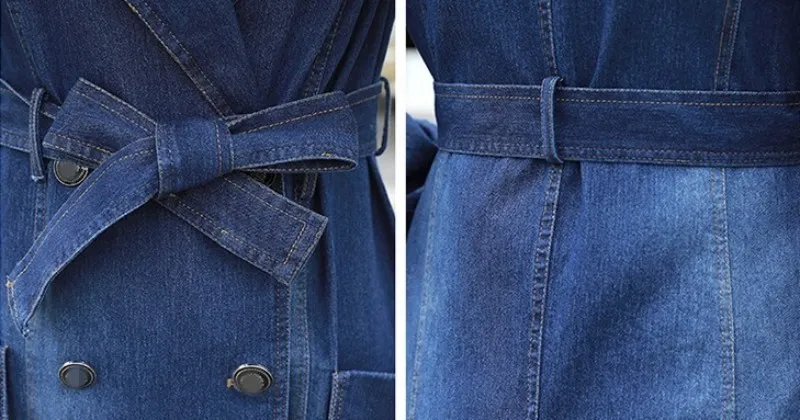British Style Womens Trench Coat New Fashion Slim Fit Belt Coat Female Casual Double Breasted Pocket Long Denim Windbreaker