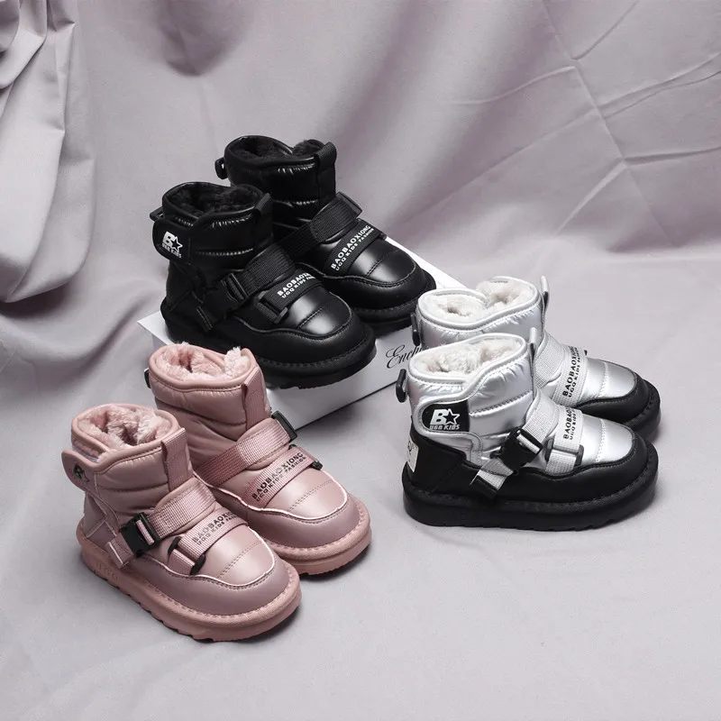 

Winter Girls Snow Boots 2021 Kids Plus Velvet Thick Warm Naked Boots Fashion Casual Children Boys Shoes XZ163