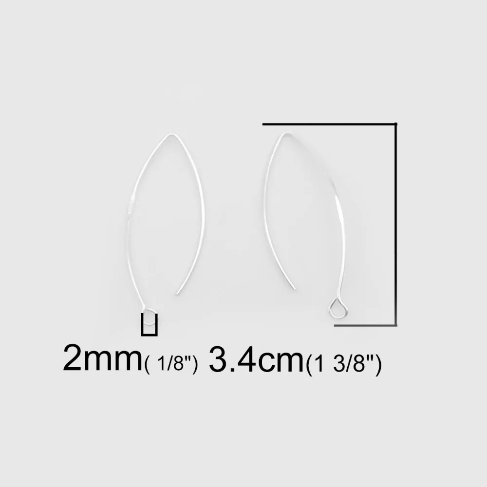 DoreeBeads Стерлинговое Серебро Серьги фурнитура v-образное серебро 3,4 см x 1,3 см, размер столба/проволоки:(21 калибр), 1 г(приблизительно 4 шт
