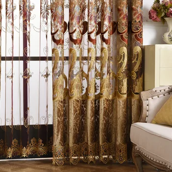 

Luxury Embroidered Geometry Curtains for Living Room Coffee Chenille Hollow Out Semi-Blackout French Window Drapes JS310C