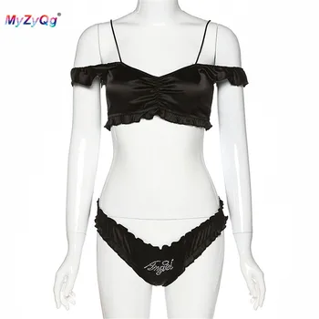 

Summer Sexy Sling Off Shoulder Women 2 Pieces Sets Black Outfits Camisole Suit