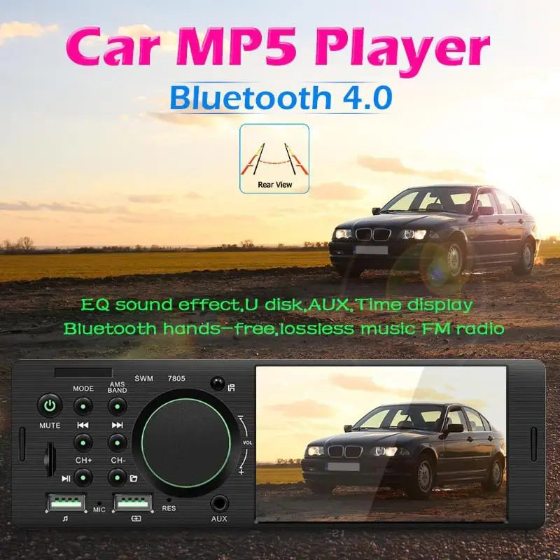 SWM 7805 Single DIN Car Stereo 4.1inch TFT Touch Screen In Dash Bluetooth FM Radio Dual USB RCA Head Unit Digital Media Receiver