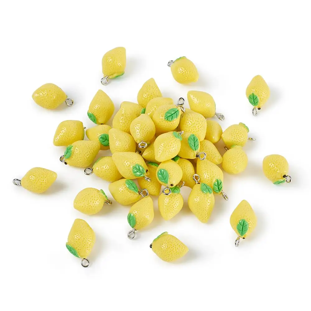 100/200pcs Cute Lemon Pendants Fruit Resin Charms Fit Jewelry Making DIY Necklace Earrings Charms Key Chains Women Accessories 2