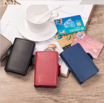 

VIP Double Blocking Protection Men id Credit Card Holder Wallet Leather Metal Aluminum Business Bank Card Case CreditCard