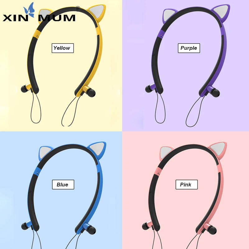 LED Glowing Cartoon Girl Headband Cat Ear Bluetooth Headphones Stereo True Wireless Headset with Microphone for Iphone Phones