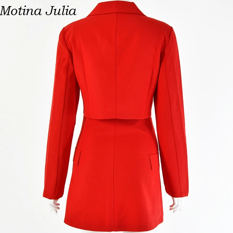 Motina Julia Сексуальная Кнопка короткая крутая юбка костюм женские осенние красные вечерние костюмы для офиса Повседневная шикарная модная юбка для фитнеса костюм
