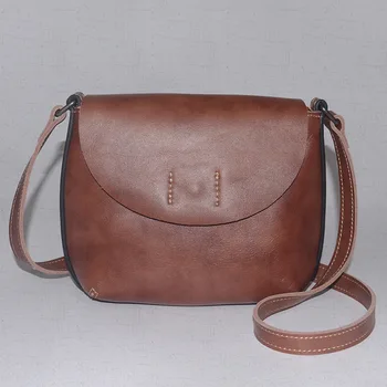 

New Semi-Circular Retro Full-Grain Leather Saddle Bag Simple Casual Messenger Bag