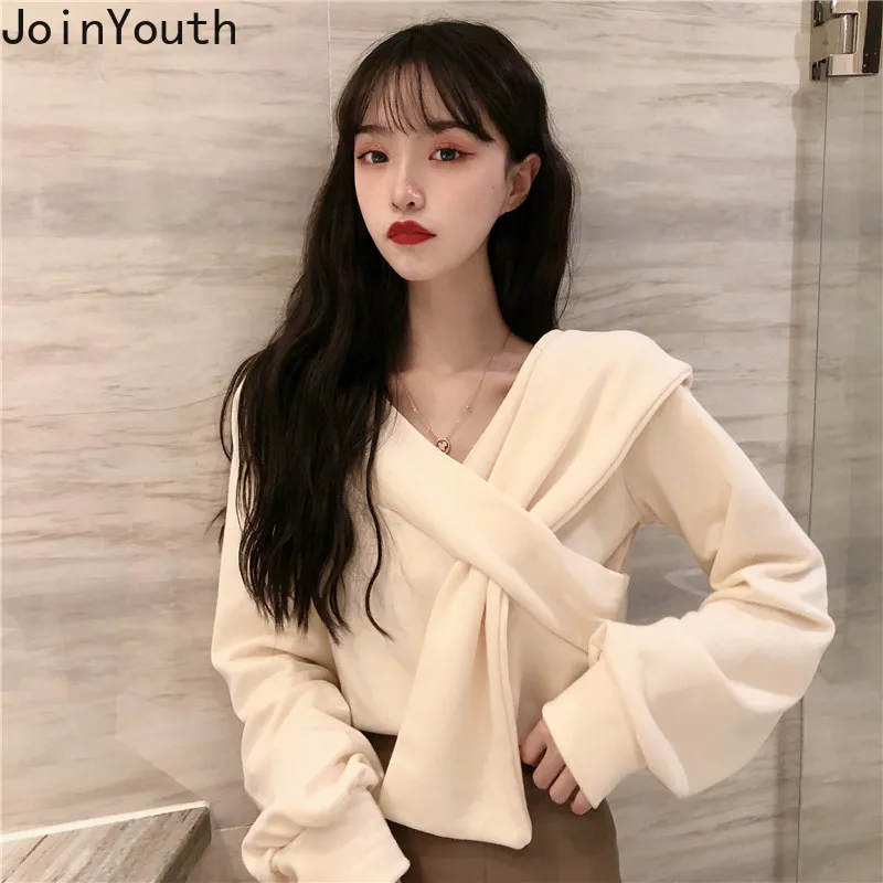 Joinyouth, корейский свитер, Одноцветный, крест, милые пуловеры, Harajuku, Осень-зима, теплая Свободная Женская одежда, v-образный вырез, ropa mujer, 201