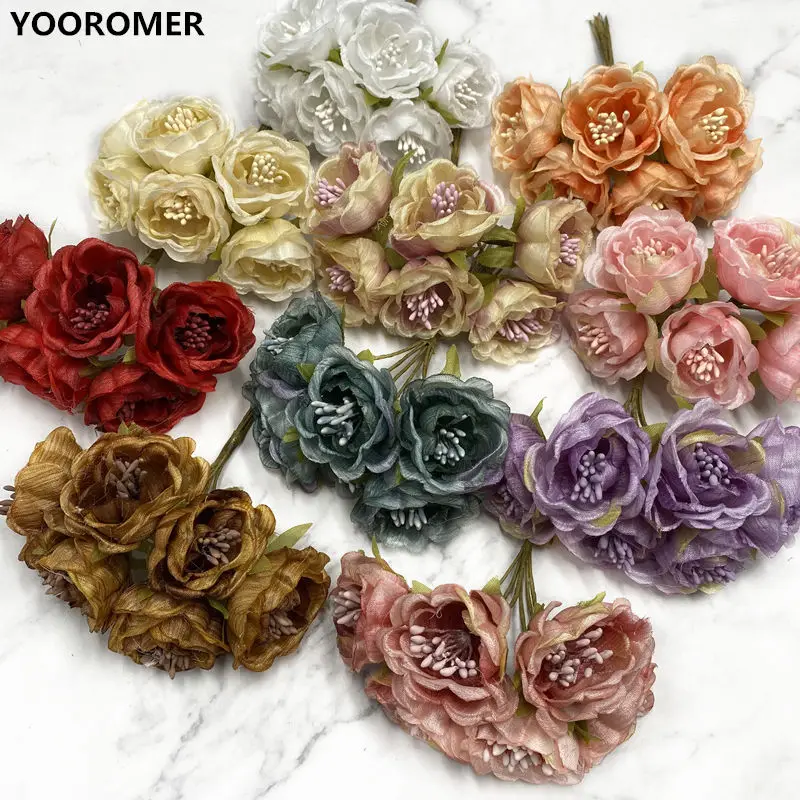 YOOROMER 6 шт. 4 см роза искусственный шелк цветок свадебное украшение сделай сам