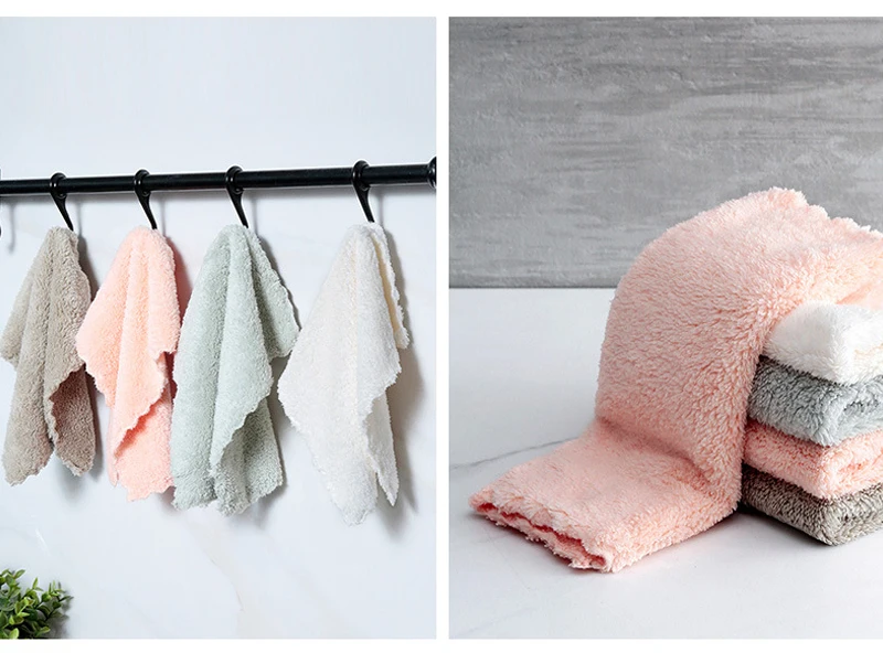 Household Kitchen Dishwashing Cloth No Lint Non-stick Oil High Quality Rag Plain Coral Velvet Rag Wet And Dry Multi-purpose