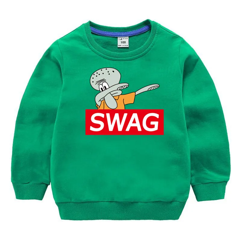 T8-green Детские хлопковые толстовки с капюшоном в стиле хип-хоп с принтом Swag детский хлопковый пуловер для девочек топы для маленьких мальчиков, Осенняя детская толстовка - Цвет: T8-green
