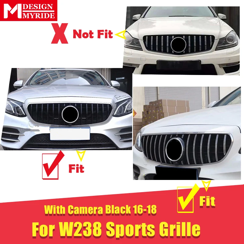 GT R стиль решетка W238 Спорт ABS черный глянец подходит для Mercedes E класс E200 E250 E300 E350 E400 вид решетки без знака-в