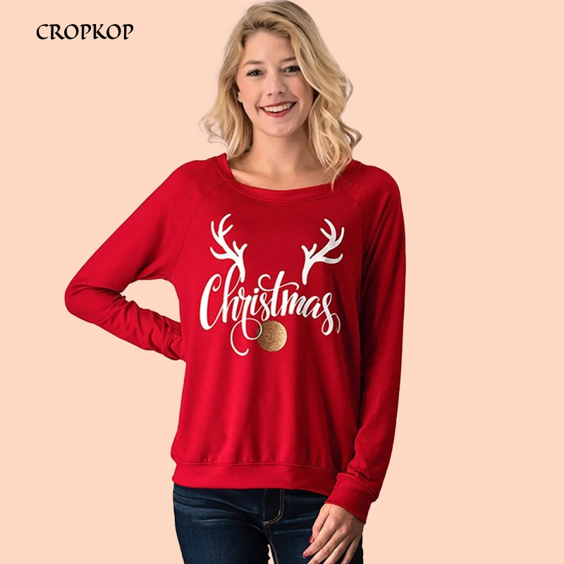 

Red T Shirt Women Fall Christmas Long Sleeve Graphic Print Tee Shirt Tops Femme Vogue Autuumn Basic Casual Black Clothes 2019