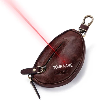 

Free Engraving Name Cow Boy Style Genuine Leather Key Case European Style Case Key Bag With Zippered Coin Change Pocket