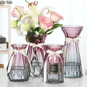 

Four-piece Simple Glass Vase Transparent Water-filled Bamboo Flower Vase Living Room Flower Arrangement Glass Vase