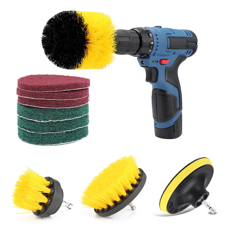 10pcs Electric Drill Brush Scouring Pad Attachments Bathroom Kitchen Cleaning Brush Car Tires