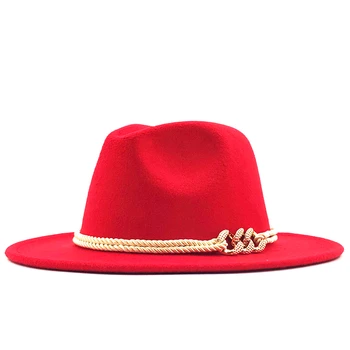 Black Wool Felt Jazz Fedora Hats Belt Buckle Decor Women Unisex Wide Brim Panama Trilby Cowboy Cap Sunhat 5