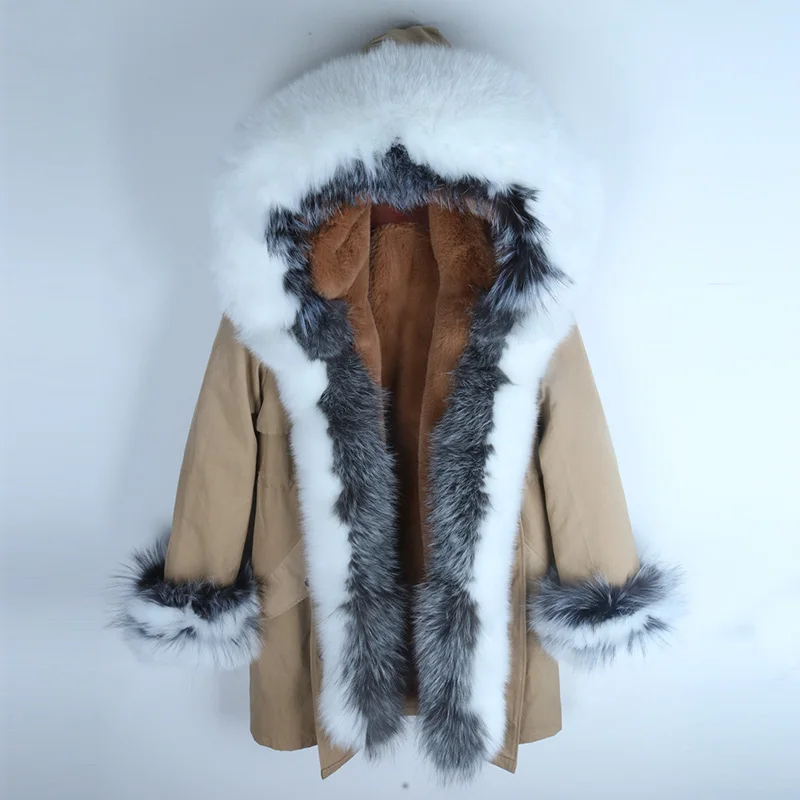 24 dark khaki Новинка, зимняя куртка для женщин, водонепроницаемая парка, толстая, теплая, натуральный Лисий мех, воротник, капюшон, парка, верхняя одежда, искусственный мех, подкладка из настоящего меха, пальто - Цвет: 24 dark khaki