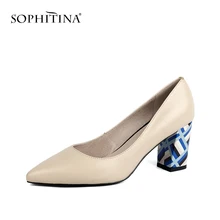 SOPHITINA/удобные элегантные туфли-лодочки из высококачественной коровьей кожи; модные туфли с острым носком на квадратном каблуке; женские туфли-лодочки ручной работы; X24