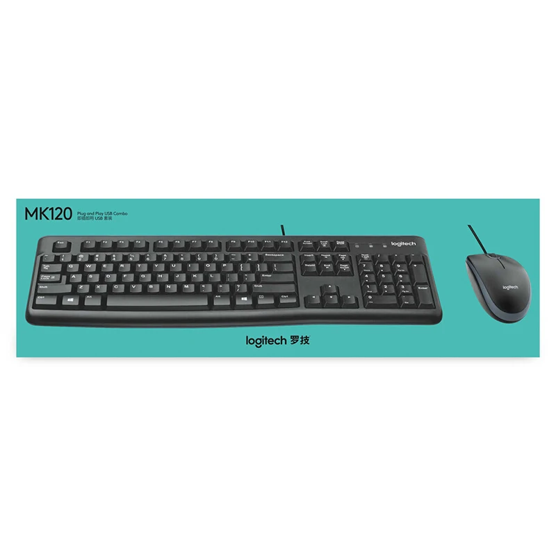 Logitech комбо для рабочего стола, MK120 проводной простота коврик для мыши и клавиатуры для Беспроводная оптическая мышь для геймеров - Color: MK120 Black