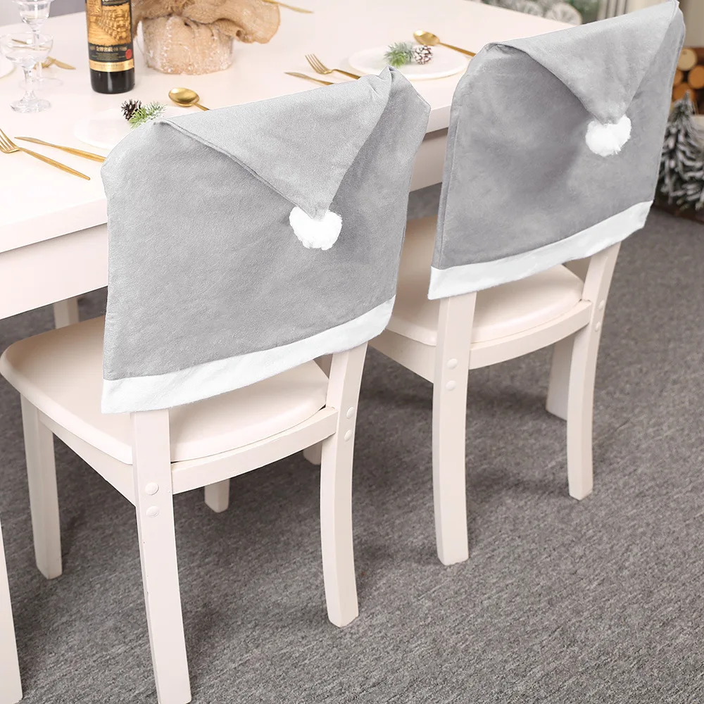 

1 Pc New Year Christmas Decoration Chair Cover Stool Set Fashion Gray Non-woven Big Hat Chair Cover Stool Set Cushion Cover