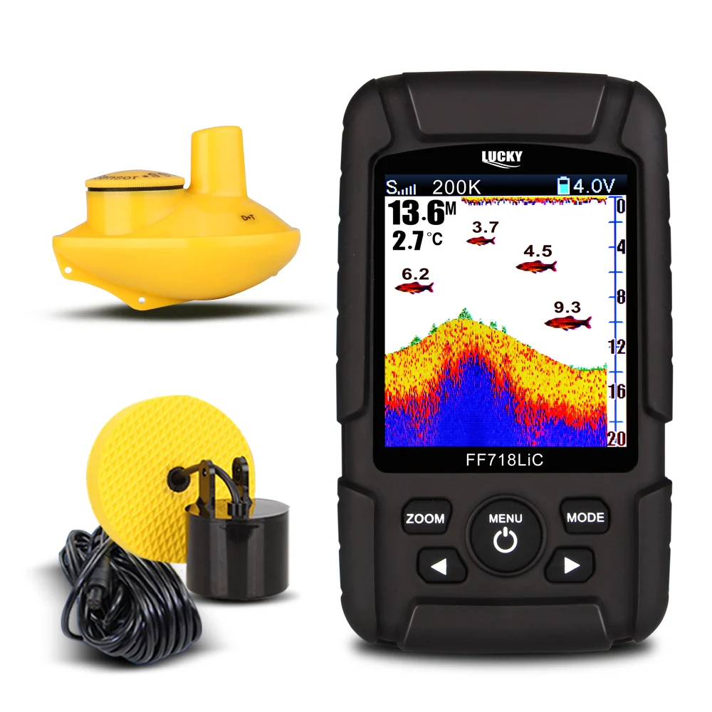 

LUCKY FF718LiCD 2.8" Color LCD Portable Fish Finder 200KHz/83KHz Dual Sonar 328ft/100m Depth Finder Alarm Fish Detector