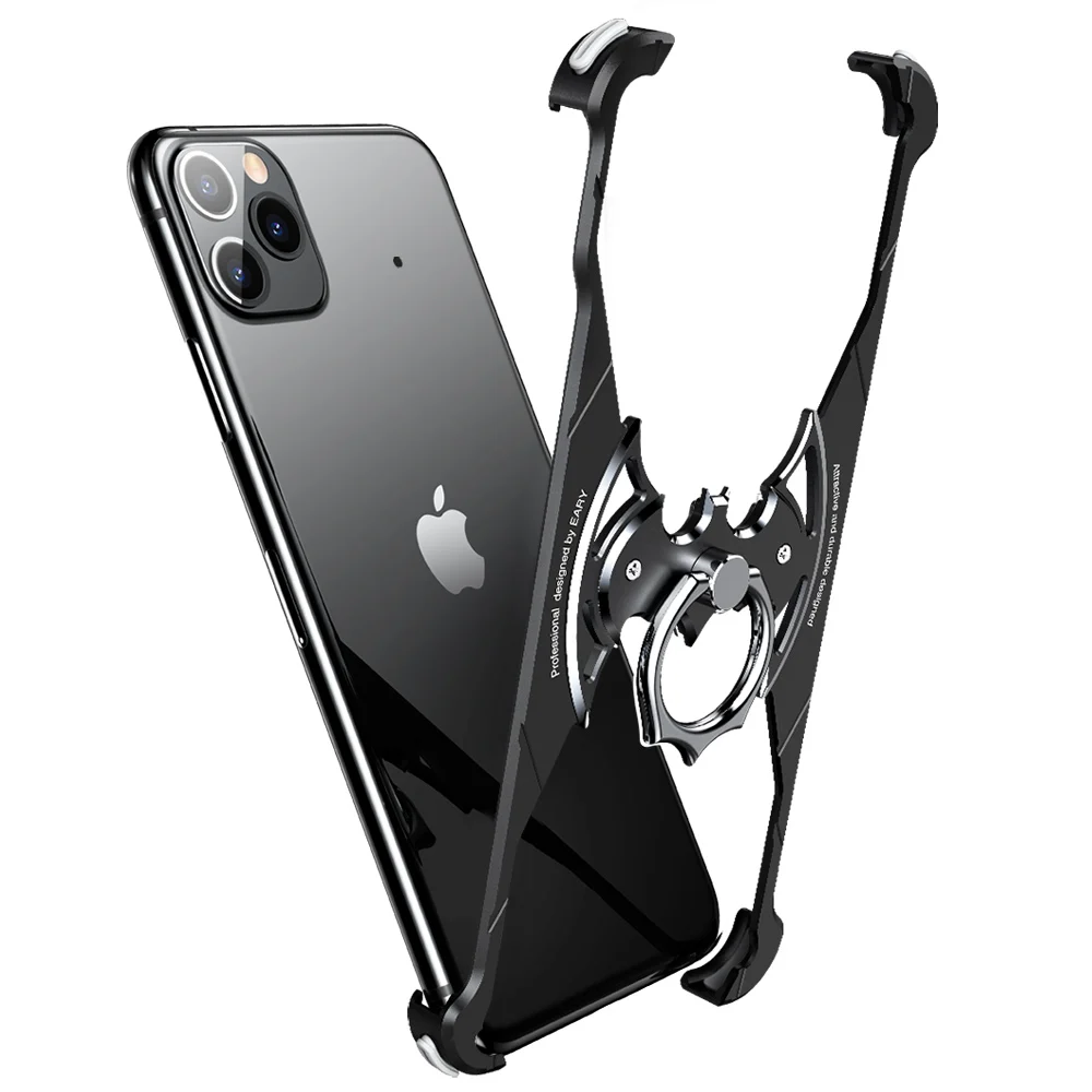 OATSBAS в форме летучей мыши Роскошный металлический чехол для Iphone 11 11pro чехол 360 градусов Полная Защита задняя крышка для Iphone 11 pro max - Цвет: black