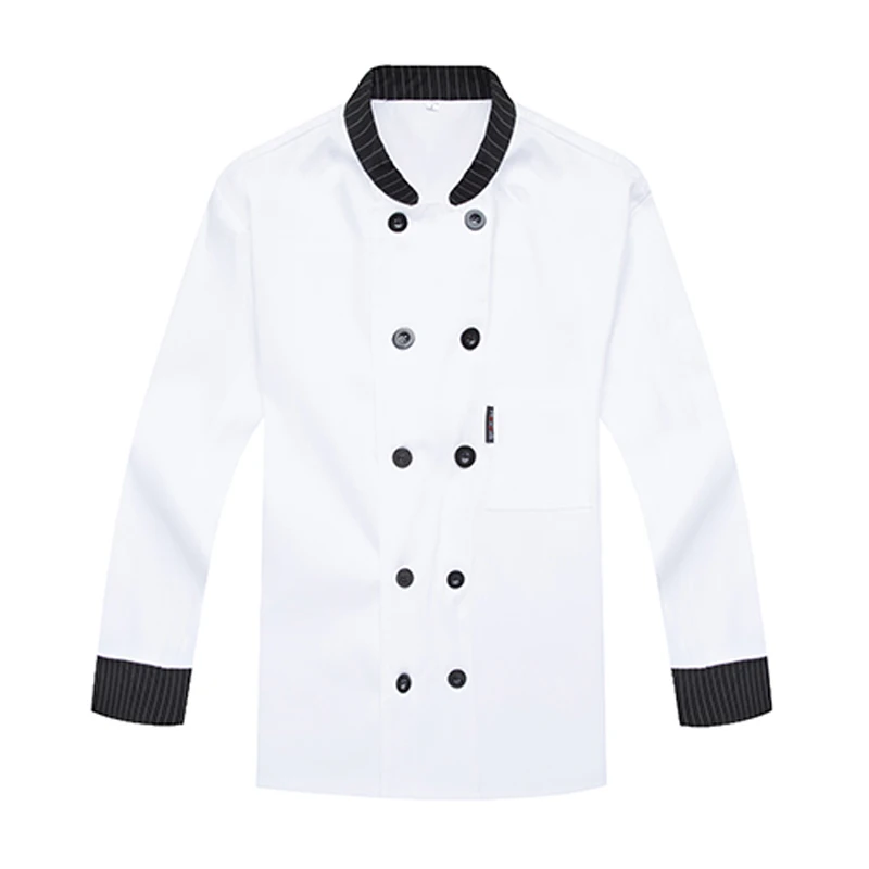 Печать логотипа черный белый красный цвет сплошной шеф-повара пальто куртка полный рукав дышащая пекарня официанта Ресторан униформа - Цвет: White shirt