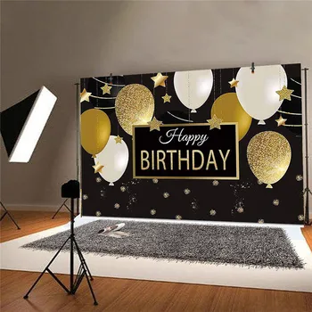 

3sizes Happy Birthday Party Backdrop Black Gold Balloon Photo Studio Backdrop Golden Little Star Background Photography Backdrop
