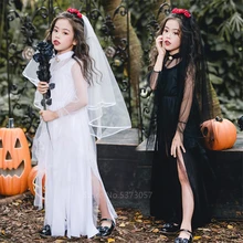 Детская страшная ведьма; карнавальный костюм; страшный костюм; День мертвых; жуткое нарядное платье для девочек на Хэллоуин; готический ужас; вечерние карнавальные костюмы невесты