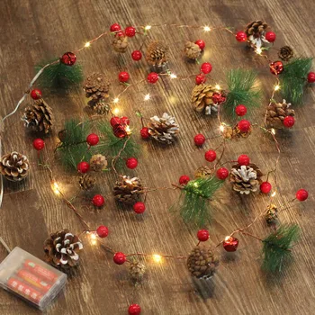 

Garland with Lights Christmas LED String Lights Christmas Bell Pine Needle Pine Cone Xmas Wreath Tree Copper Wire J2Y