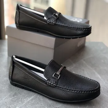 

Men's pure color leather a leather casual shoes