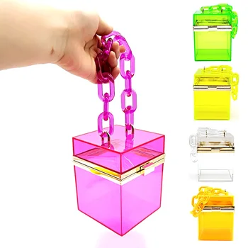 

2020 New Women Transparent Box Chain Handbag Fashion Tote Ladies Solid Hasp Party Candy Color Jelly Shoulder Bag