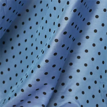 

Vintage&Retro blue&black polka dots pattern silk blends cotton fabric,soft&breathable,sewing for dress,shirt,craft by the yard